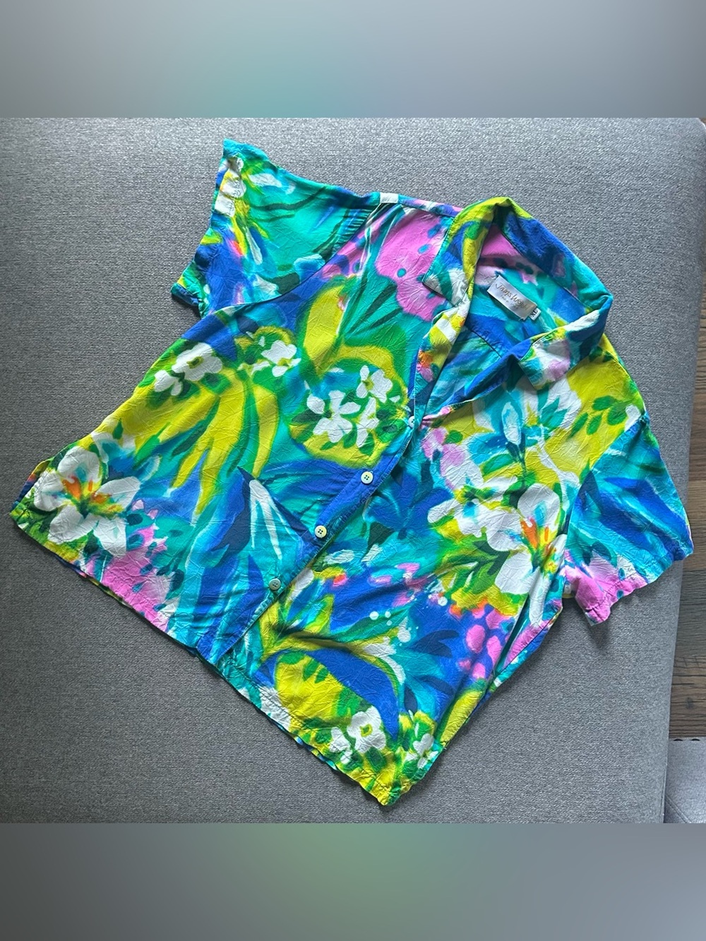 Jams World Tie Dye Floral Hawaiian Short Sleeve Button Down Shirt XL